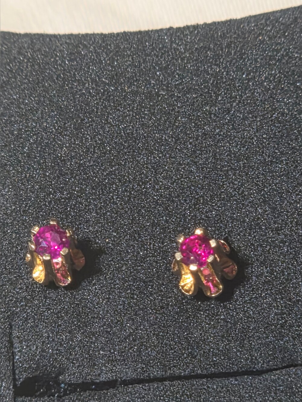 14K Solid Gold Pink Rubies Stud Earrings